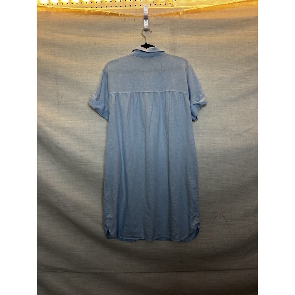 Well Worn Dress XL Linen Blend Aline Relaxed Short Sleeve Blue Button Up Knee - Picture 8 of 8